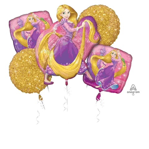 Rapunzel or Tangled Balloon Bouquet Set of 5 Balloons in pink and glitter gold