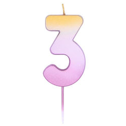 These gold/pinkish rose gold shimmer number candles are hot! We love them!   Create a stunning personalized birthday cake design with this rose gold ombre number three shaped candle.   These also come in long candles and HAPPY BIRTHDAY letter set.