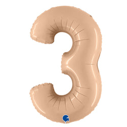 40 inch big number 3 balloon in satin matte nude blush color