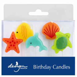 under the sea birthday candles with turtle, clam, dolphin, fish and star fish