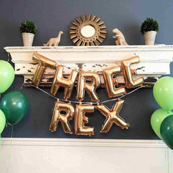 THREE REX Birthday Party Letter Balloon Banner