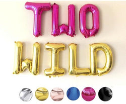 TWO WILD Letter Balloon Banner l Silver l Gold l Rose Gold l Pink l Blue 13.5"