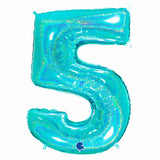 Glitter Teal Blue Number 5 Foil Balloons 40 INCH (100cm)