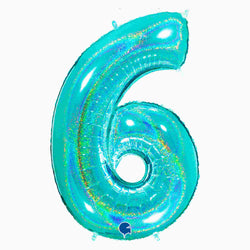 Glitter Teal Blue Number 6 Balloons | 40 INCH