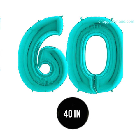 40 inch teal holographic number 60 balloons partyhaus