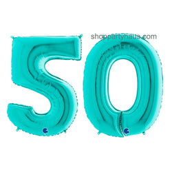 26 inch teal blue number 50 balloons, perfect for a 50th birthday celebration