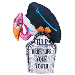 Vulture Tombstone Balloon that says: RIP Here Lies Your Youth