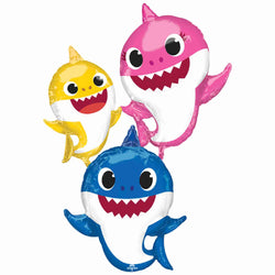 Baby Shark, Mommy Shark, and Daddy Shark balloon over 5 feet tall