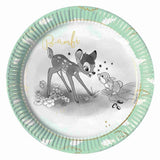 Round Bambi Paper Plates in Black and White, Gold and Mint.  Licensed by Procos