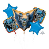 Batman Balloon Bouquet.  Fantastic set of 5 balloons decoration with blue stars, small batman and 28 inch batman balloons