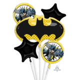 Batman Balloon Bouquet. Fantastic set of 5 balloons decoration with blue stars, small batman and 30 inch batman emblem balloons