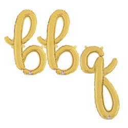 bbq letter balloon banner in pretty gold cursive letter balloons