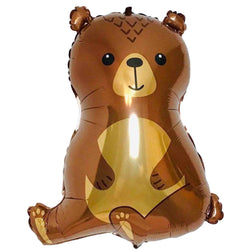 Bear Balloon sitting with cute smiley face in dark brown and light brown belly