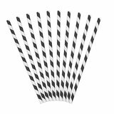 Black and White Striped Paper Party Straws | Set 10