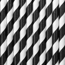 Black and white striped paper party straws