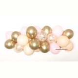 Balloon garland in blush. pale pink, gold and hand cut confetti