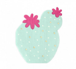 Cactus party napkins in mint green with white and foil gold dots and pink flowers