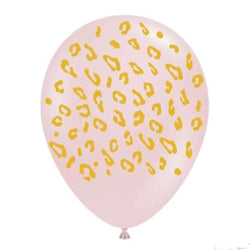 Gold wild cat animal print on cameo blush pink latex balloons