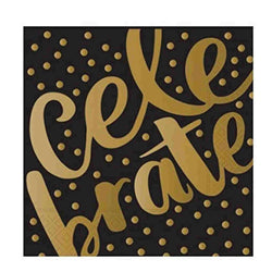 celebrate luncheon napkins in gold and black with foil polka dots