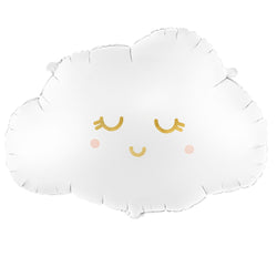 white cloud balloon with gold and blush pink smiley face, cheeks and lashes