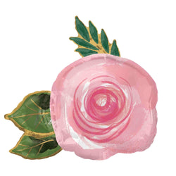 Pink Flower Balloon 30 inch with Green and Gold leaves.  Elegant Foil Party Decoration