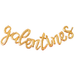 galentine's day balloon banner in gold script balloons