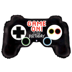 Game on controller shaped birthday balloon