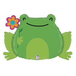 Gaden frog balloon holding flower with a smile