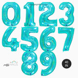 Glitter Teal Blue Number Foil Balloons in large 40 Inch tall size)