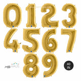 Gold Number Balloons including 0,1,2,3,4,5,6,7,8,9 in Large 40 inch tall size manufactured by grabo betallic megalloons