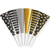 part noise makers in black and gold and silver glitte