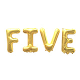 Five letter balloons in gold