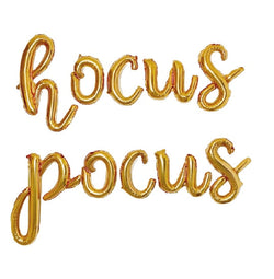 hocus pocus balloon banner in gold script letters