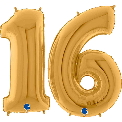 Gold number 16 balloons