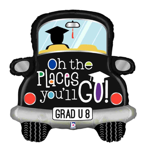 Grad Car Balloon in 31 Inch printed with "All The Places You'll Go"