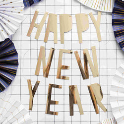 Happy New Year Gold Paper Banner