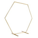 Rental- gold metal hexagon party background stand