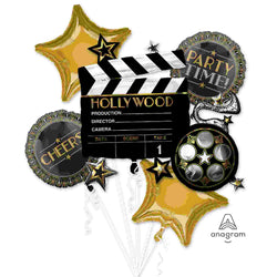 hollywood balloon bouquet set 5 with gold star and moviee ereel