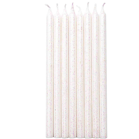 Glitter White Iridescent Birthday Party Cake Candles | 5 INCH