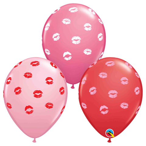 Kissey Lips Printed Latex Balloons in Pinks and Red