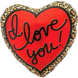 Red and Leopard Animal Print Heart Balloon with "I Love You" 