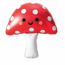 Red mushroom foil mylar balloon (big, 33 inches) with white dots and smiley face