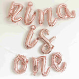 rose gold name is one balloons - add your custom name to this pretty balloon banner