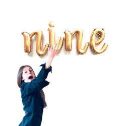 NINE Script Letter Balloon Banner Kit | Gold | Rose Gold | Silver