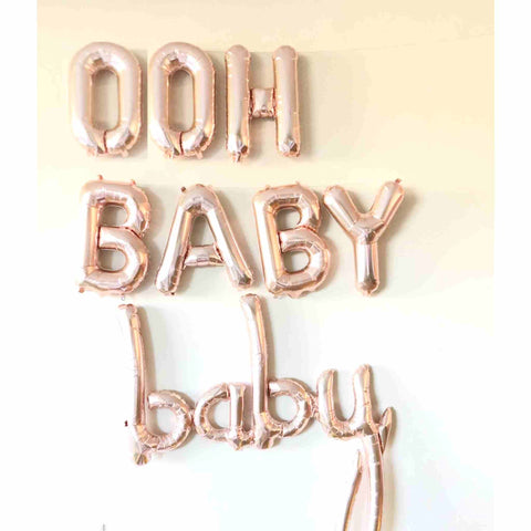 Rose gold "ooh baby baby" letter balloons