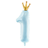 Large pastel blue number 1 balloon with a gold crown