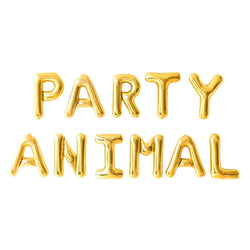 Part Animal Balloons available in gold, silver, pink, rose gold and blue letter balloons