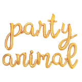 Party Animal Sign made from gold cursive font letter balloons