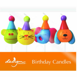 Lion, Elephant, Monkey and Dog with party hat animal theme birthday candles 