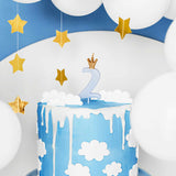 Pastel Blue Party Cake Candles with Gold Crown | Number 2